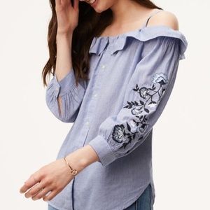 Cute floral Off the shoulder embroidered shirt