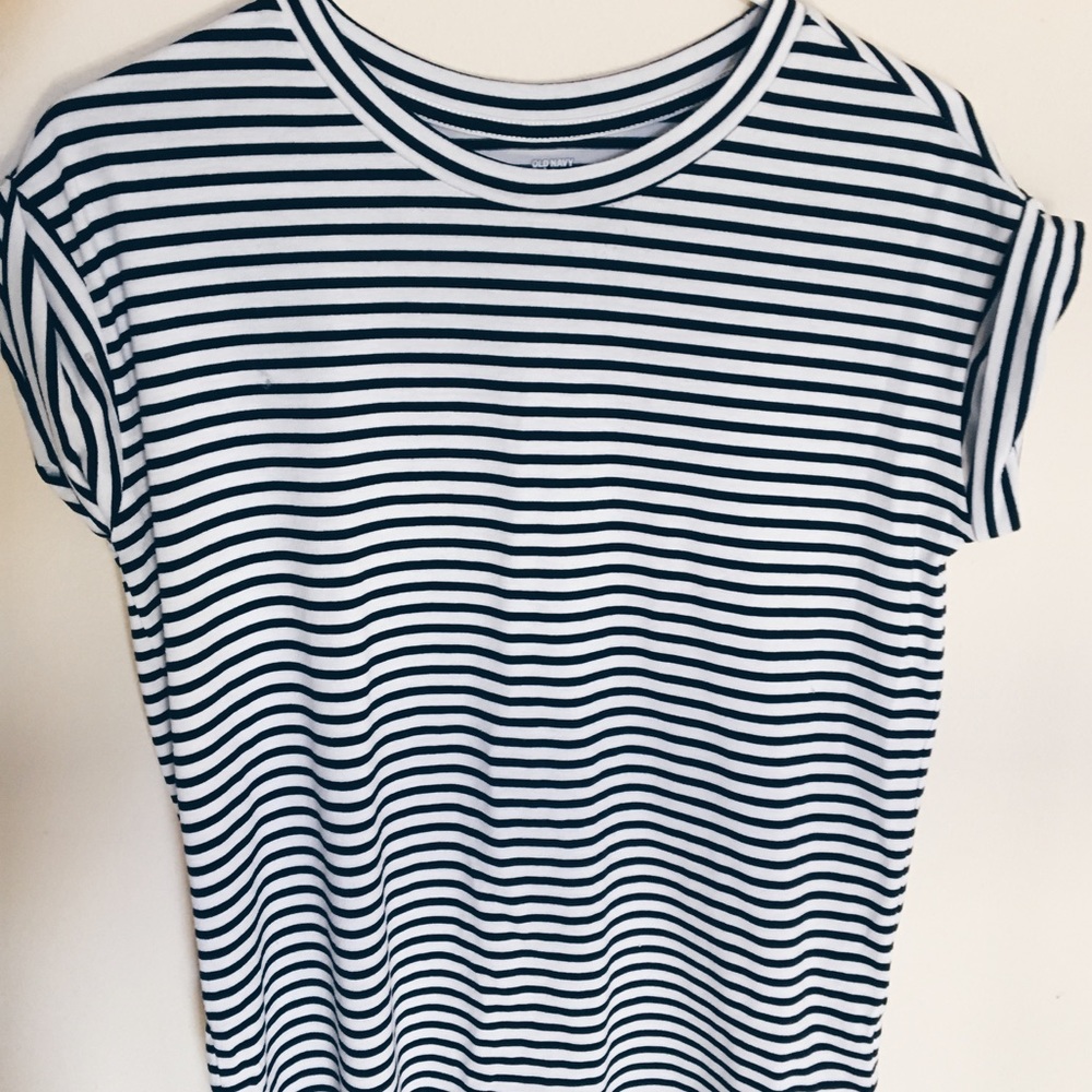 B&W Striped Tee w/ Rolled Sleeves