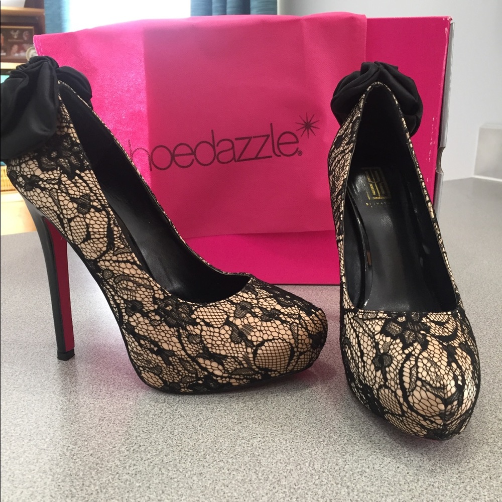 Sexy Lace black and Nude heels