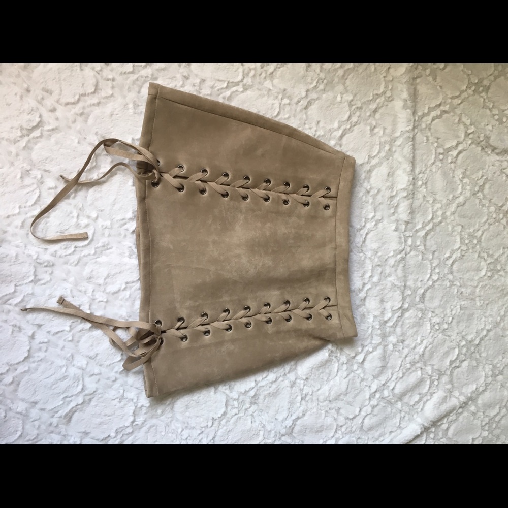 Honey Punch Tan Faux Suede Lace Up Mini Skirt
