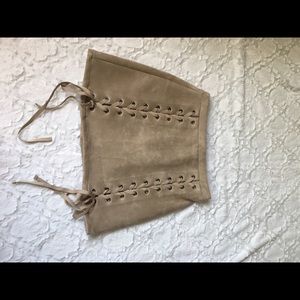 Honey Punch Tan Faux Suede Lace Up Mini Skirt