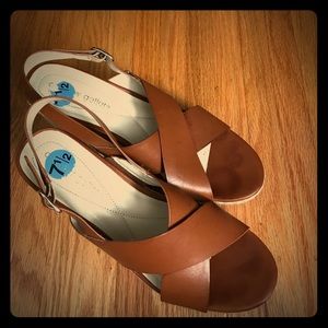 Brown criss cross wedge sandals