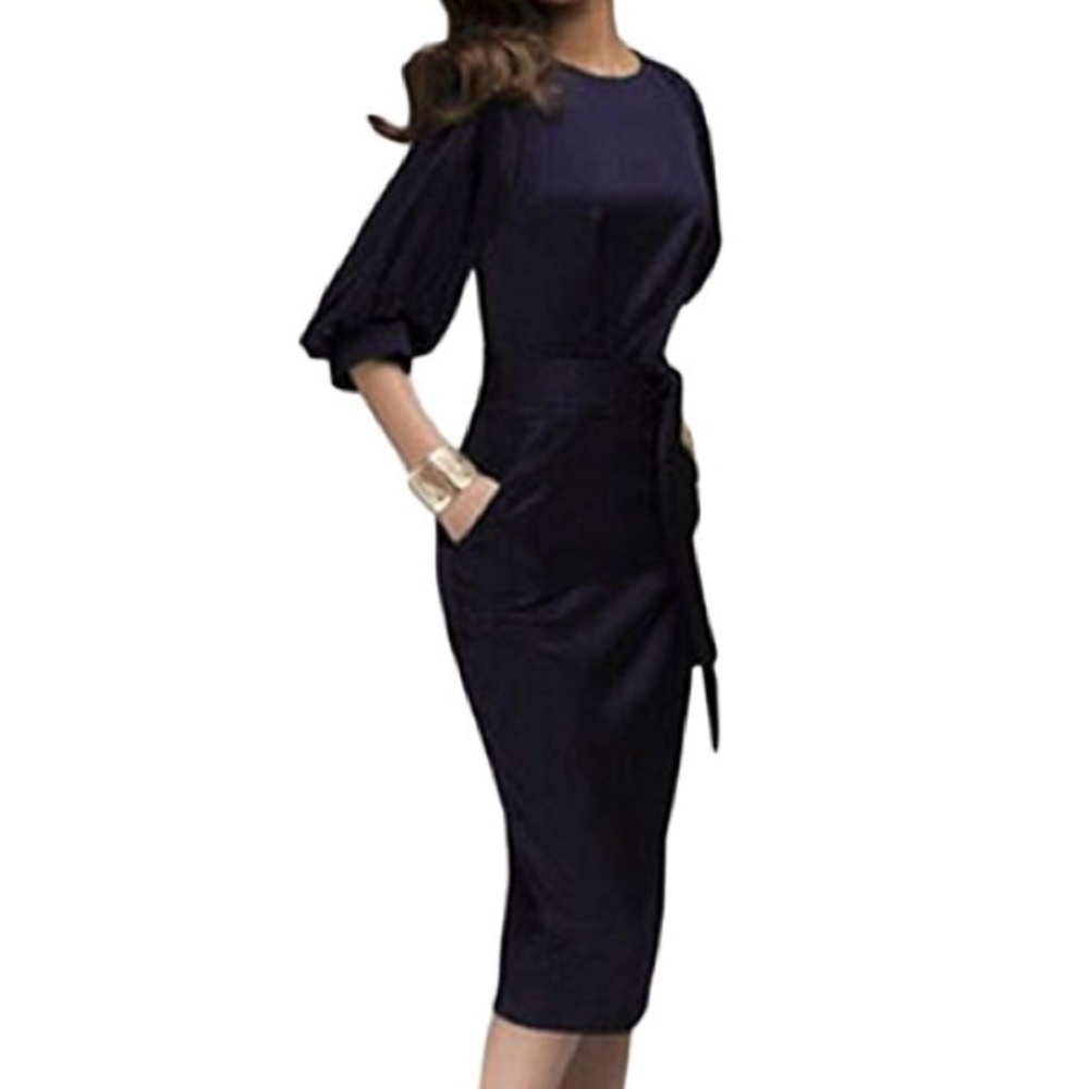 Navy blue long sleeve form fitted beautiful dress