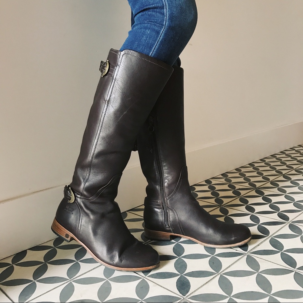 UGG Chocolate Leather Tall Riding Boot Size 7