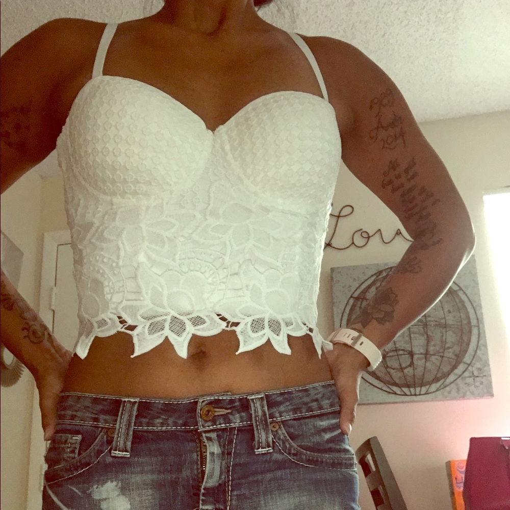White corset crop top