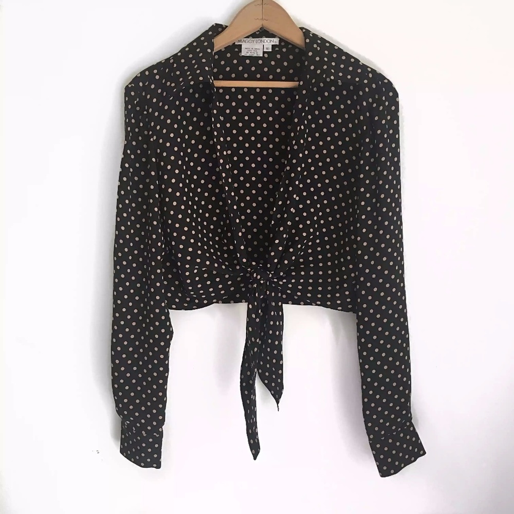 Maggy London Polka Dot Tie Crop Top