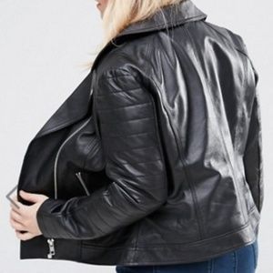 ASOS CURVE Biker Jacket In Leather Size 18