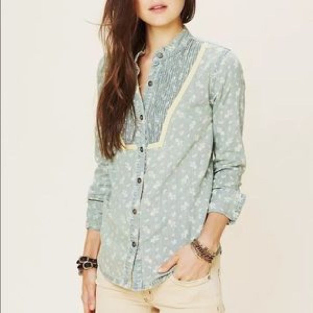 Free People denim cowgirl shirt.