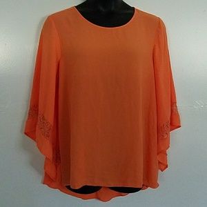 Orange Blouse Shirt With Lace (Arm Area) - NWOT