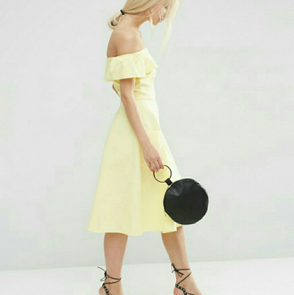 ASOS Off Shoulder Sun Dress Yellow Bardot Ruffle
