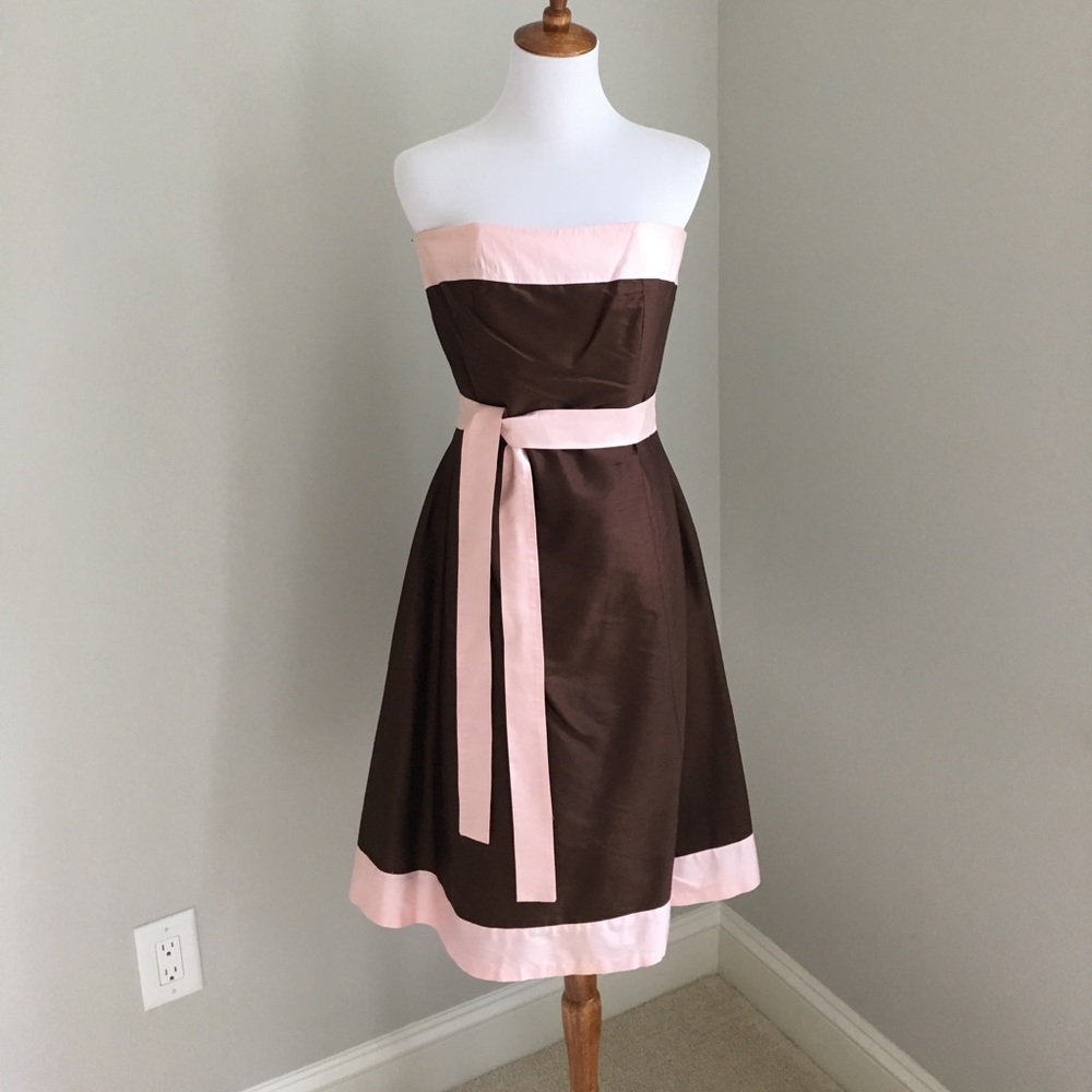 Silk Strapless Chocolate brown & pink dress