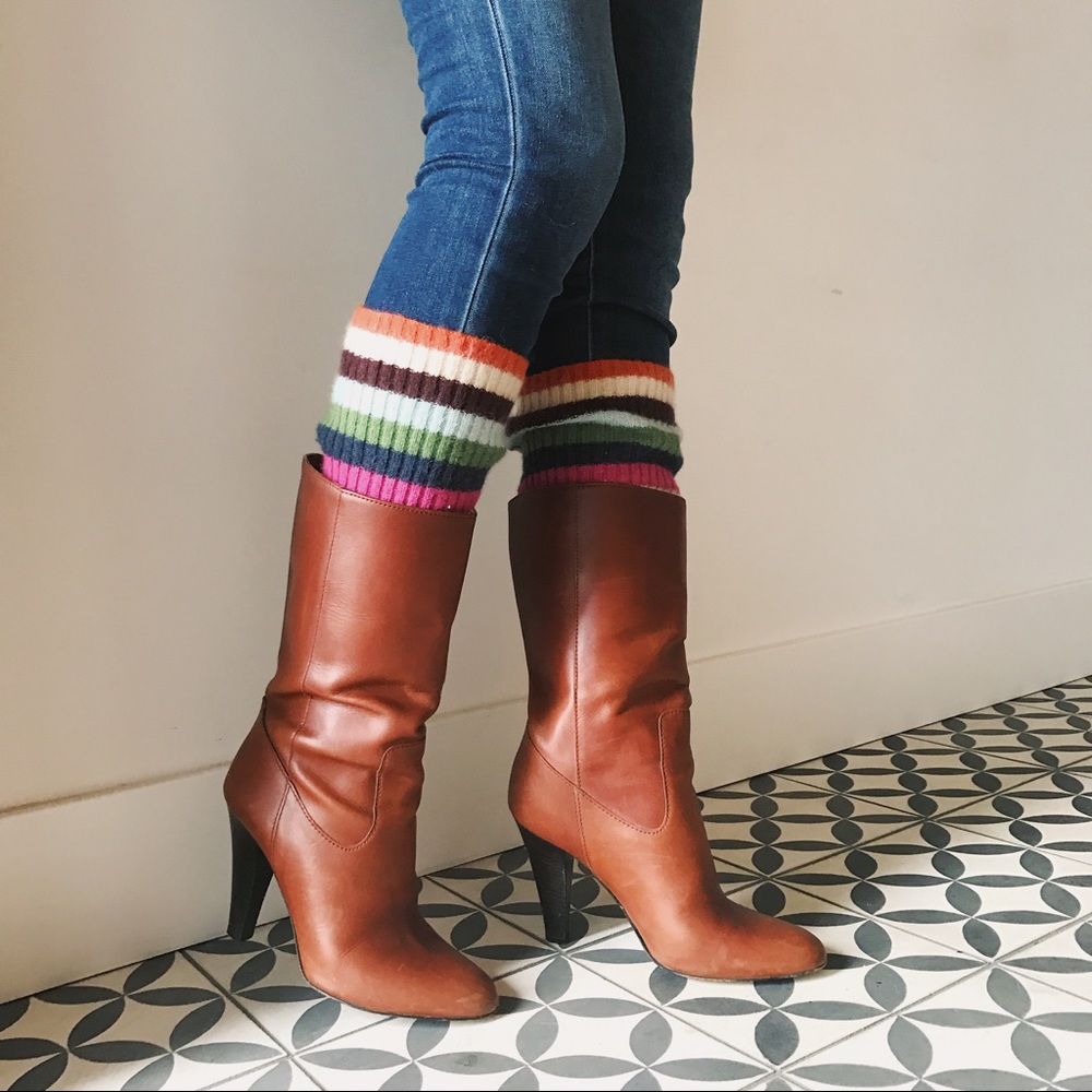 Coach Cognac Leather Boot with Wool Detail