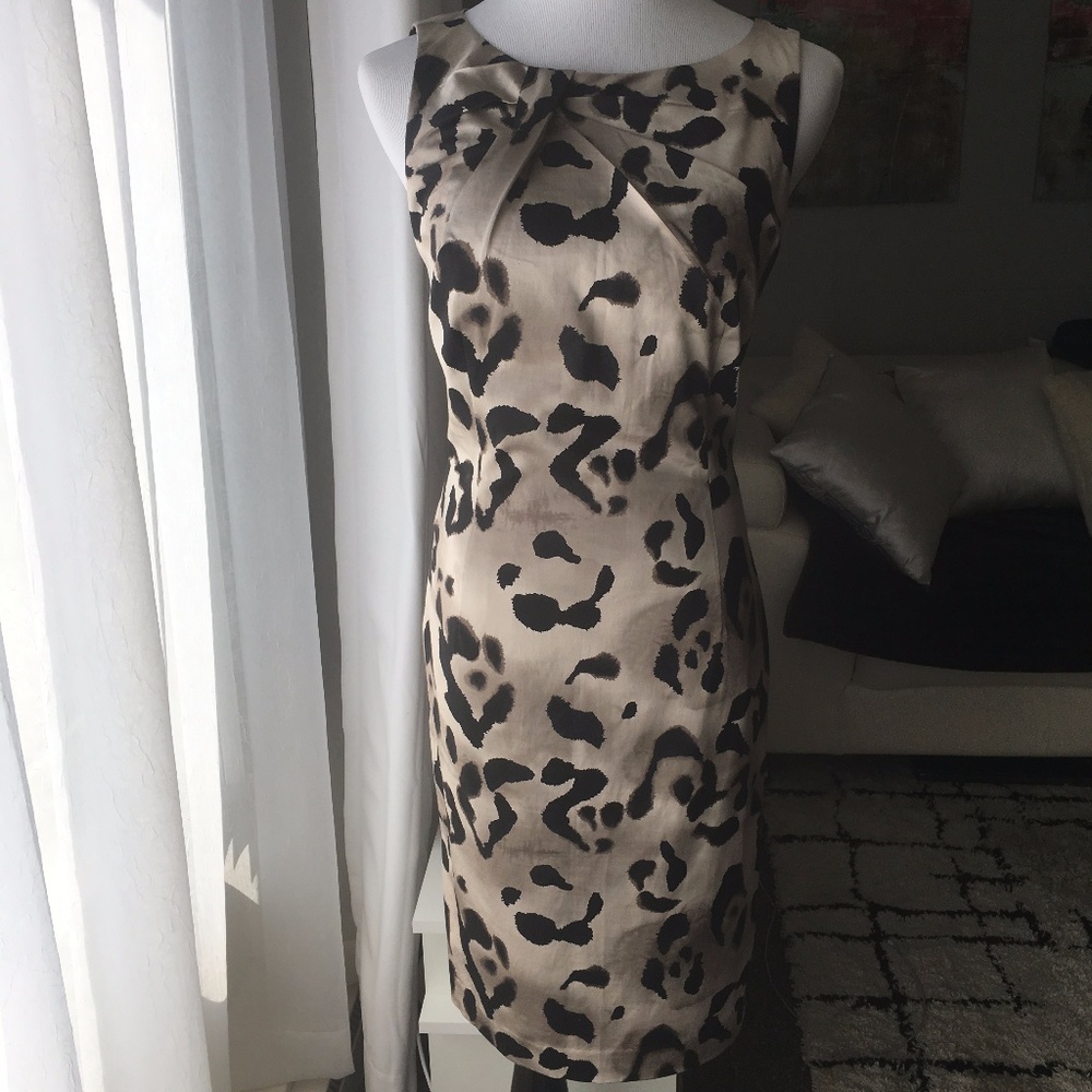 Ann Taylor Snow Leopard Silk Sateen Sheath Dress 6