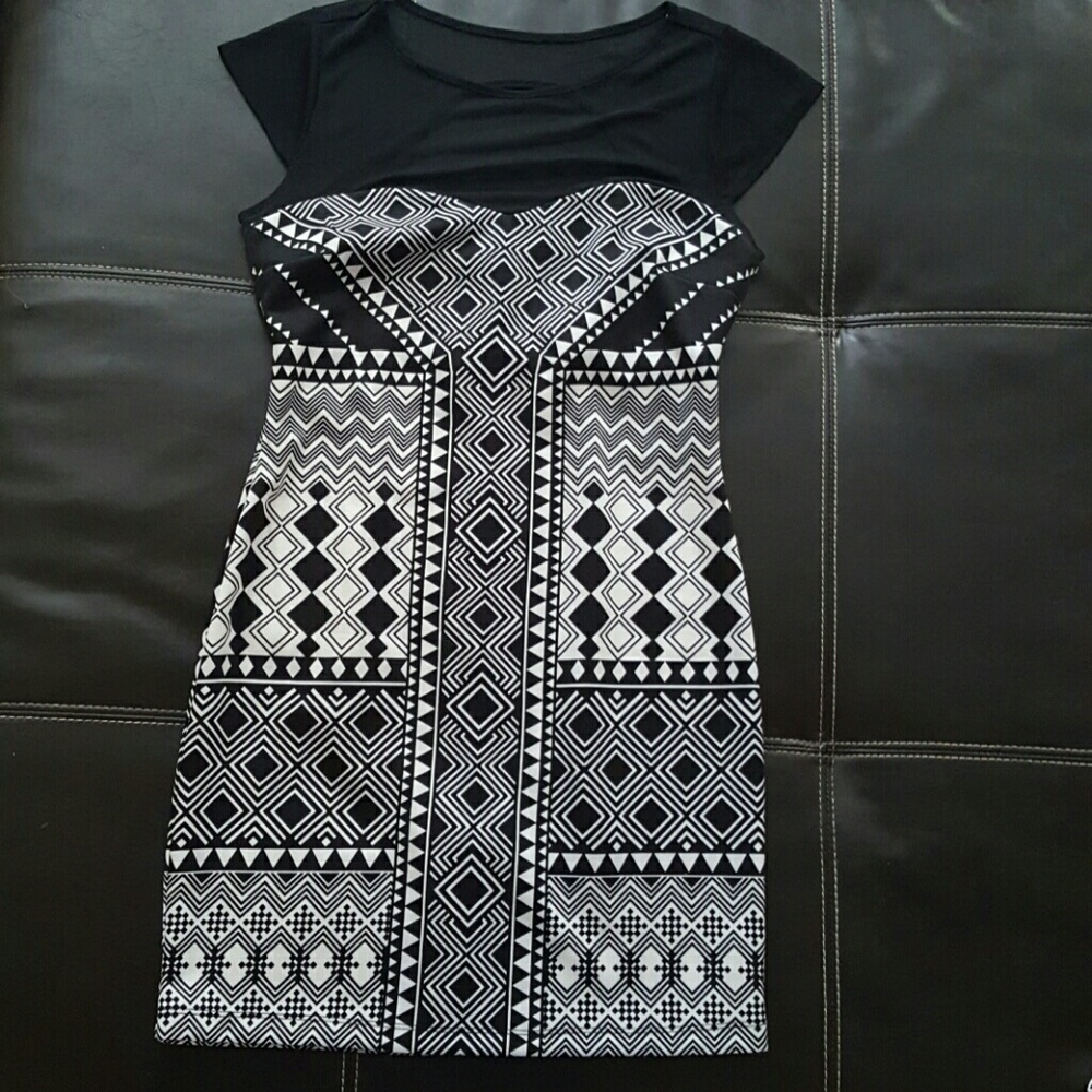 Black & White Aztec Body Con Dress