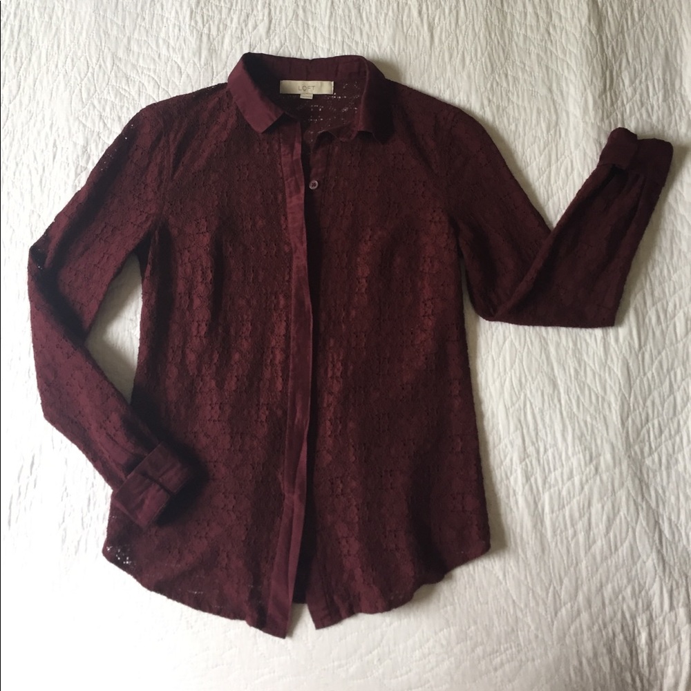 LOFT lace button down in burgundy