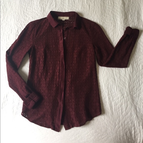 LOFT lace button down in burgundy - Picture 1 of 5