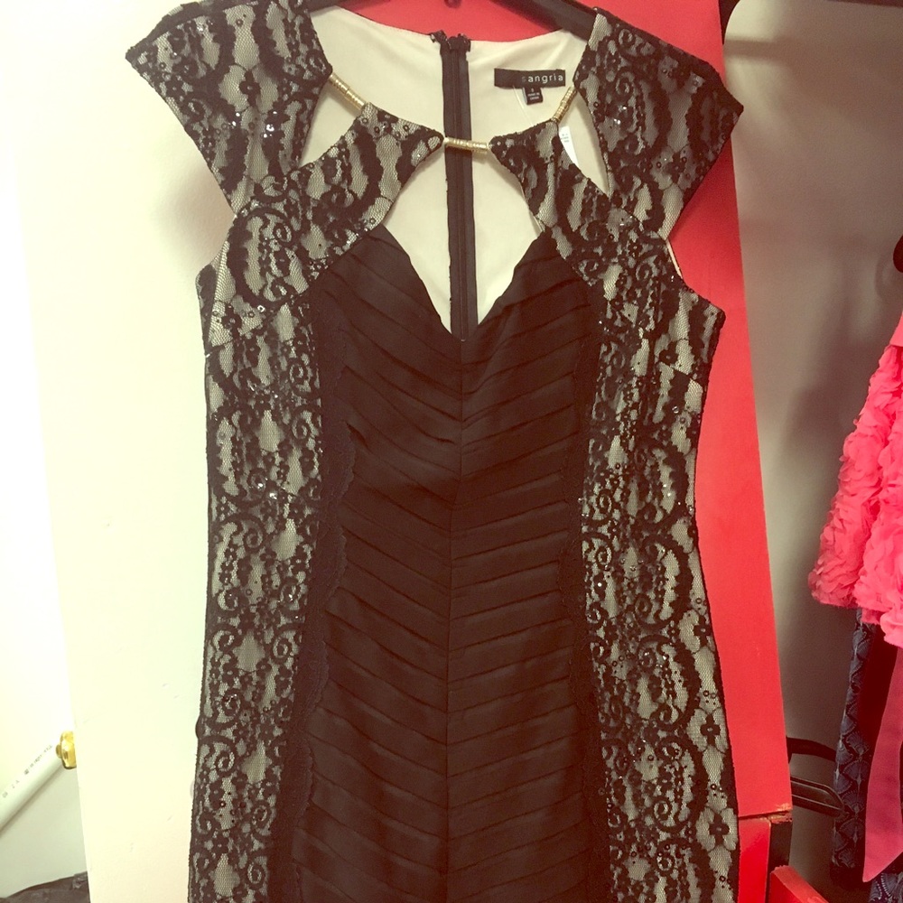 NWT SANGRIA BLACK NUDE LACE KNEE LENGTH DRESS