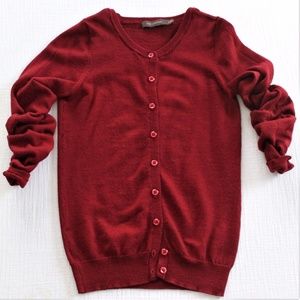The Limited Cranberry Red Pinhole Cardigan