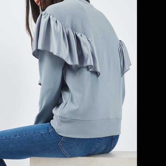 ❤️ Women's Blue Satin Ruffle Sweatshirt - Picture 5 of 5