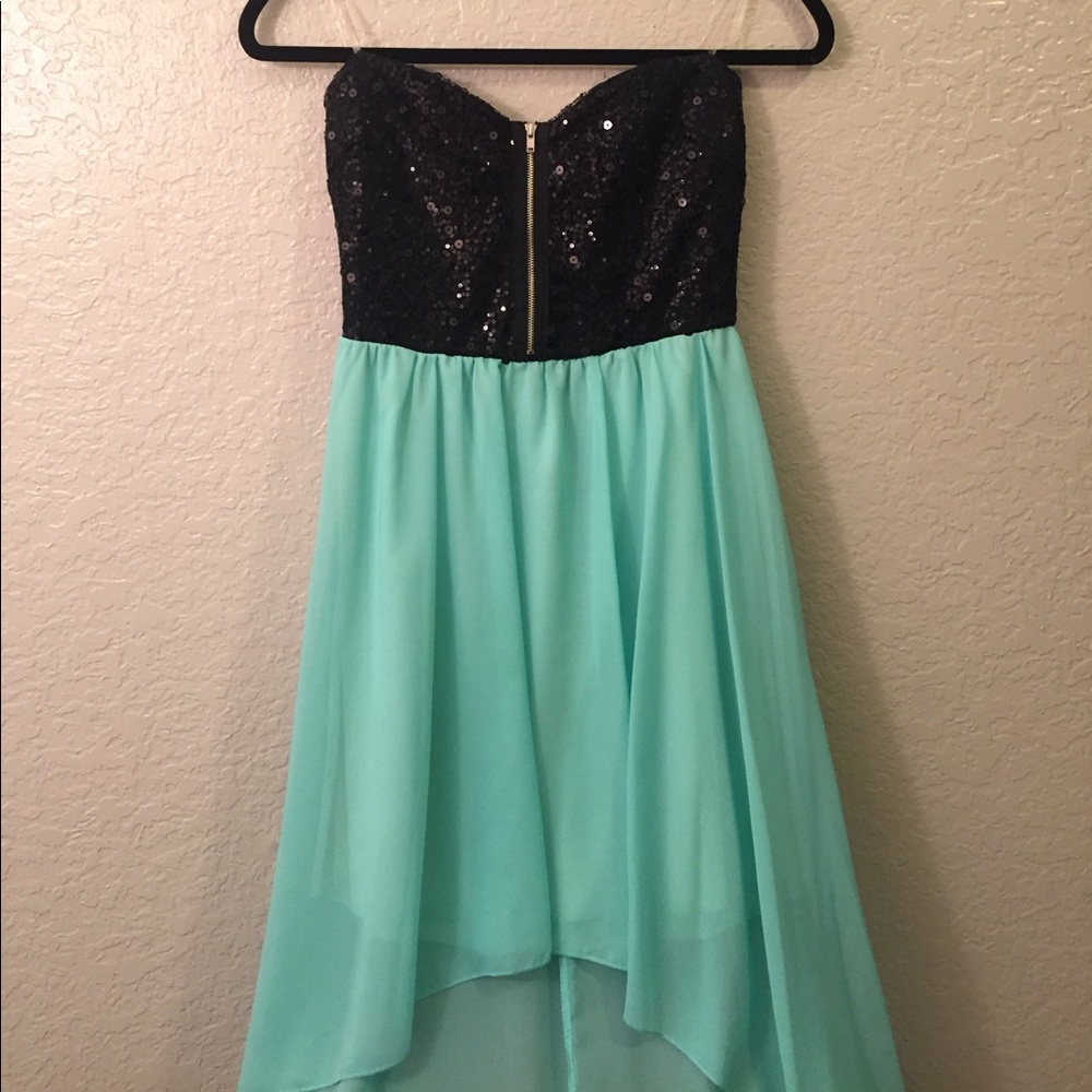 High-Lo Mint Green & Black Dress