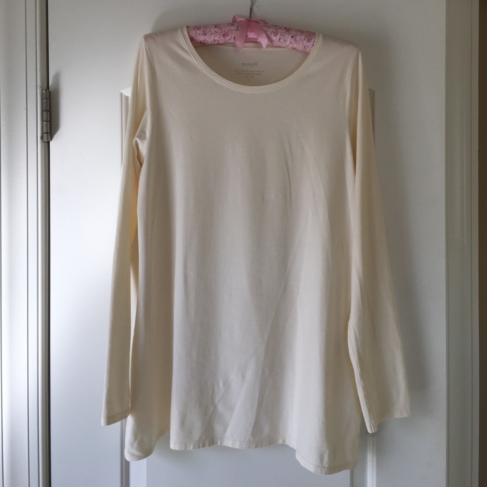 Pure Jill Long-Sleeve Cream Stretch Cotton Tee