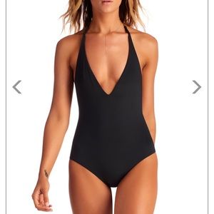Halter plunge black one piece