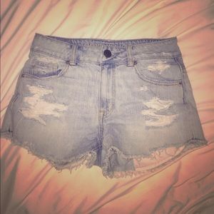Light denim high waisted shorts