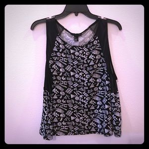 Black and white top with mesh sides