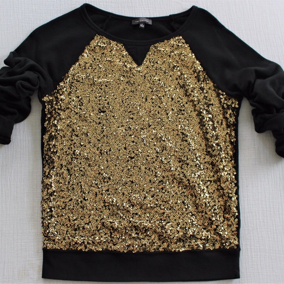 The Limited Sweaters - The Limited Gold Sequined Black Pullover Sweater