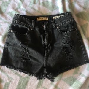 High waist black denim shorts