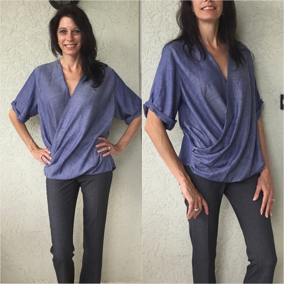 Blue Denim Surplice Blouse - Picture 2 of 2
