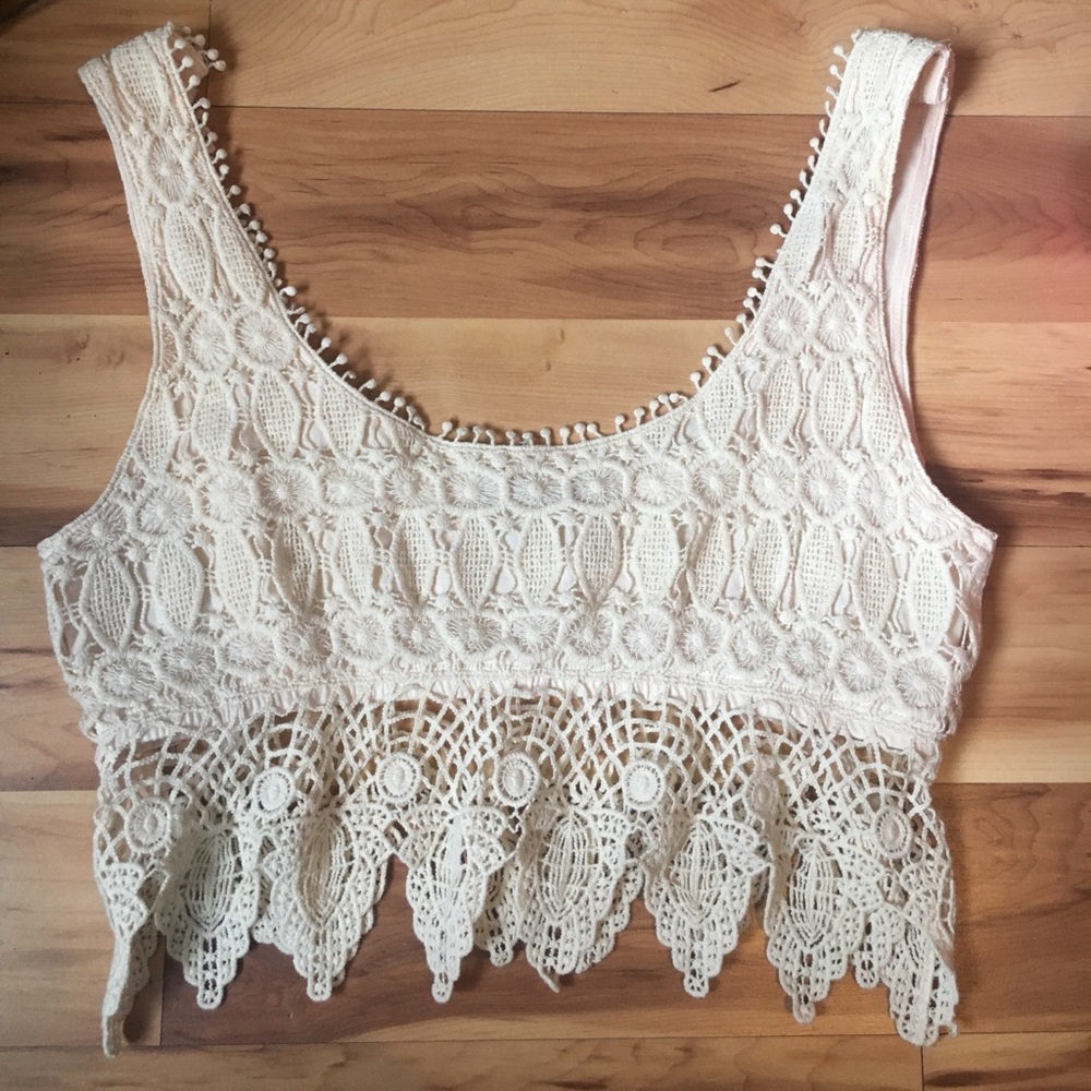 Love Culture Cream Crochet/Lace Crop Top