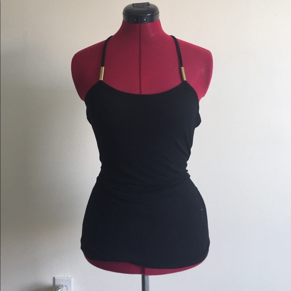 REHAB racerback tank with brass details in black