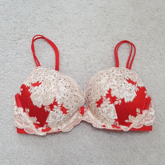 Victorias Secret Dream Angels Lined Demi Bra Panty Set 32DD,S Seduction Gold NWT