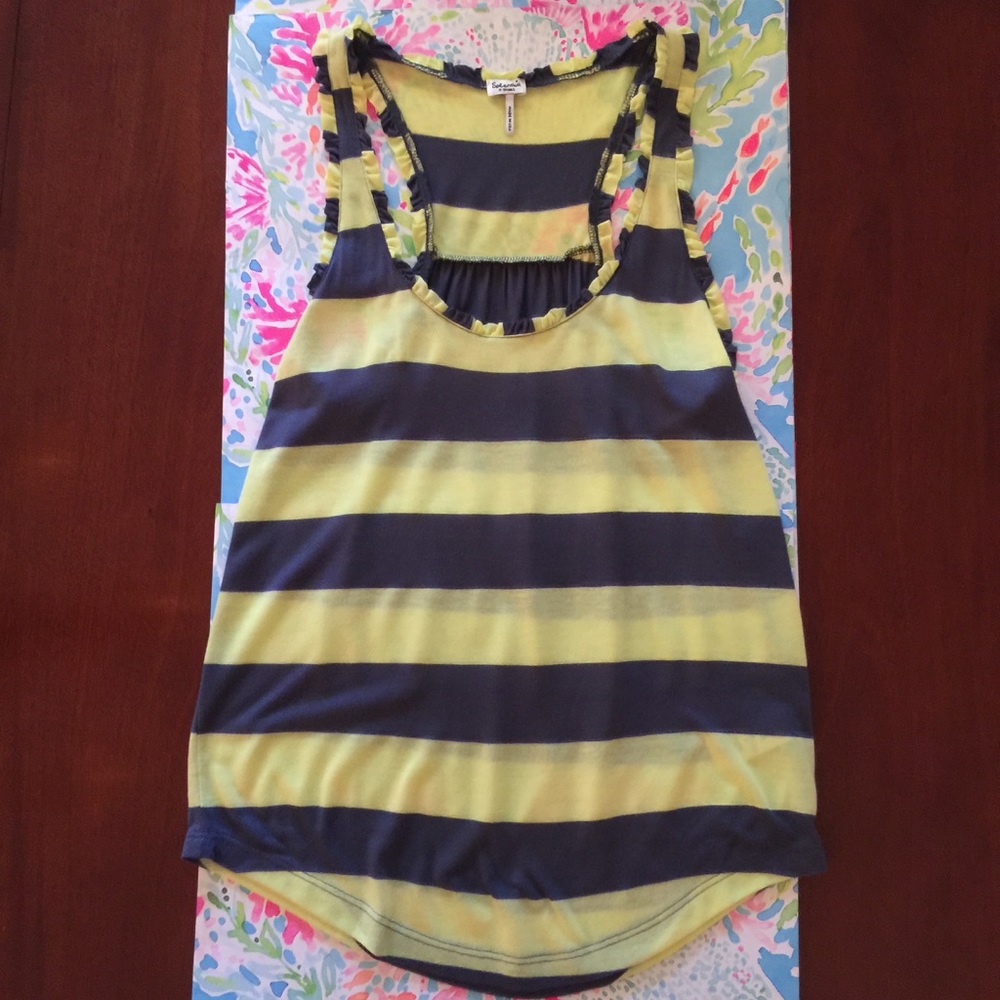 Splendid tank top xs yellow blue/grey stripe