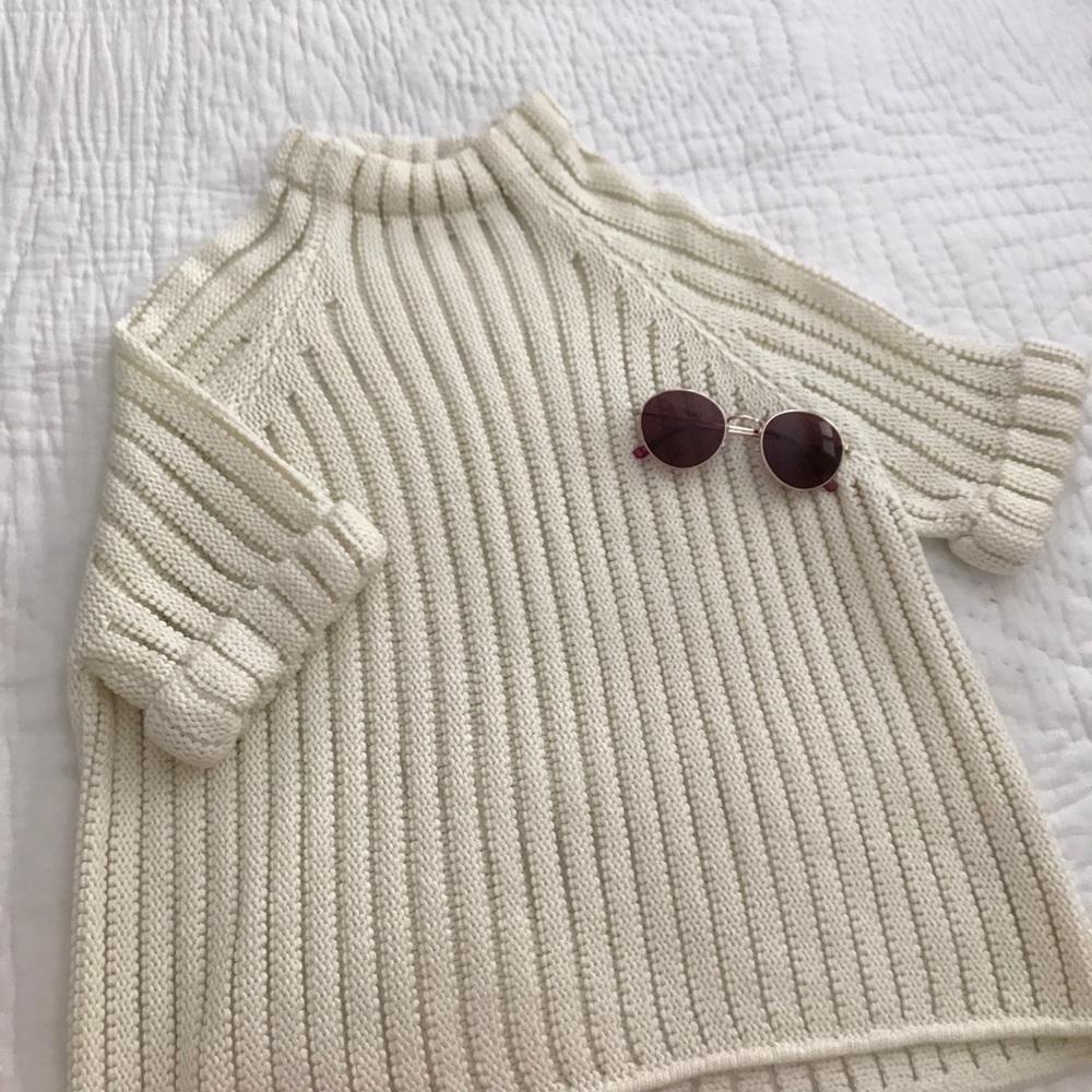 SALE Mock neck white boxy knit sweater shirt