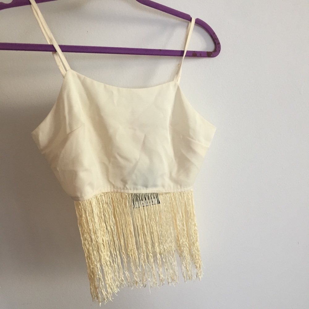 White fringe crop top