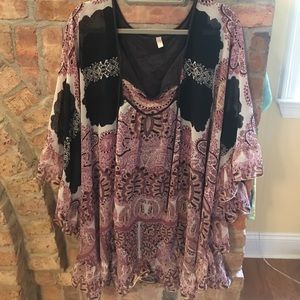 Purple Patterned Wide Sleeve Dress