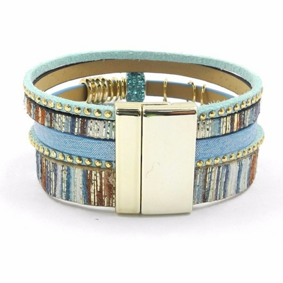 Blue Boho Leather Wrap Bracelet - Picture 2 of 3