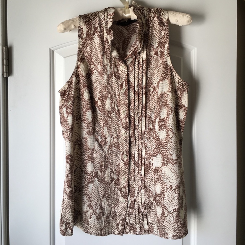 The Limited Sleeveless Animal Print Button-Up