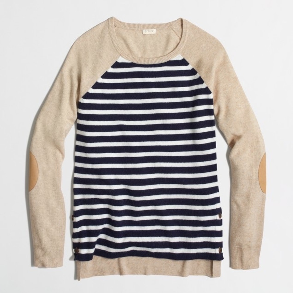 J.Crew Side-Button Elbow Patch Striped Sweater
