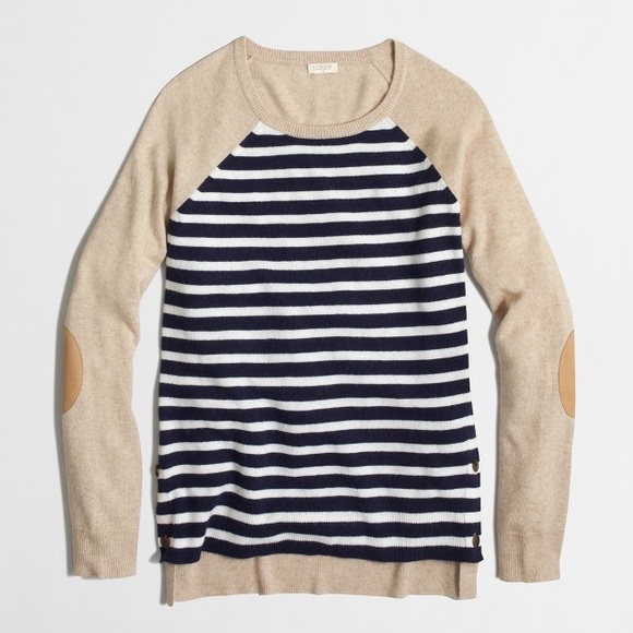 J.Crew Side-Button Elbow Patch Striped Sweater - Picture 1 of 2