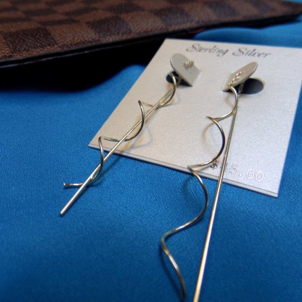 Sterling Silver, Long Twirl Earring