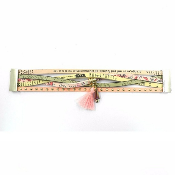 Pink Leather Wrap Boho Charm Bracelet - Picture 3 of 4