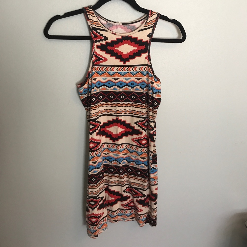 High neck Aztec print body con dress
