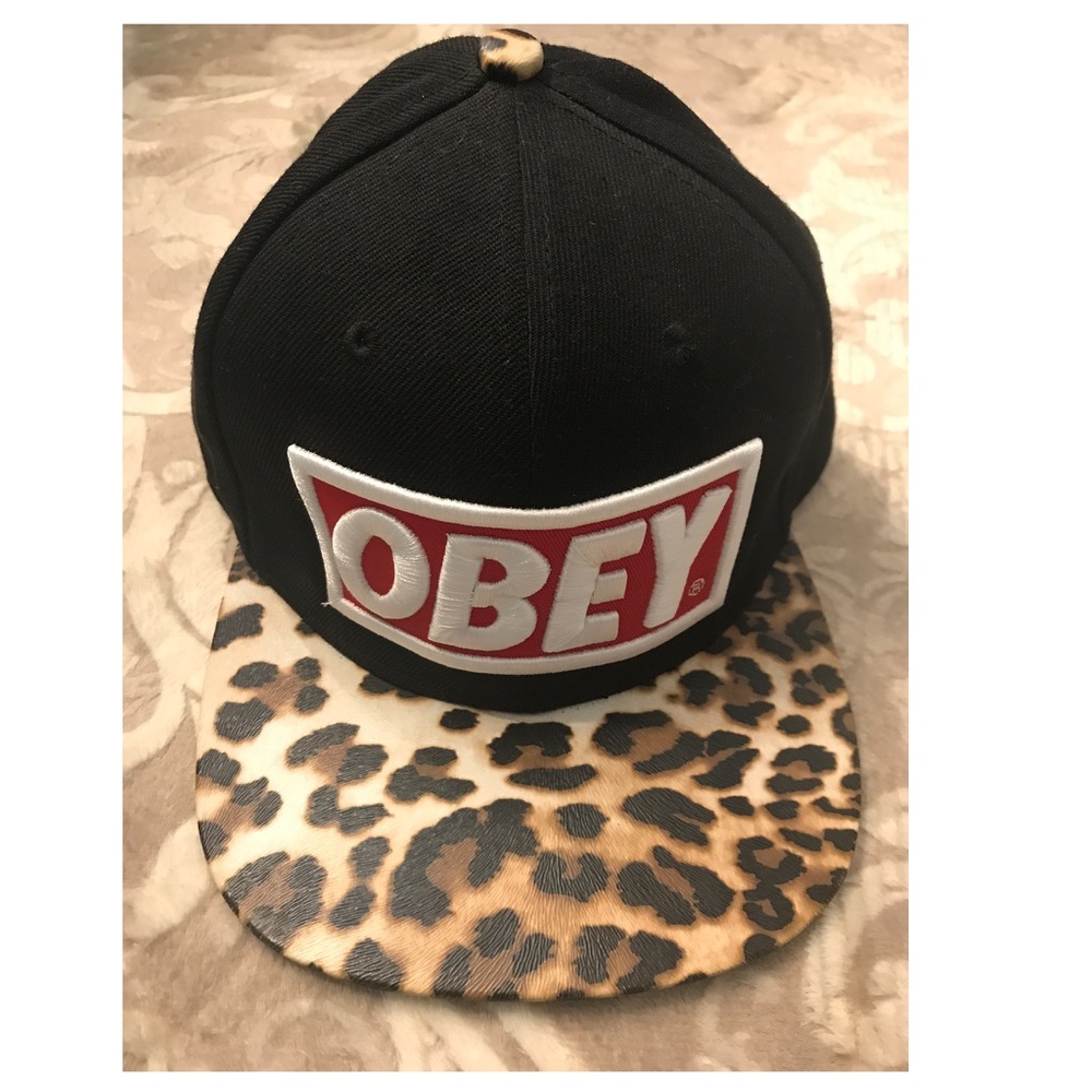 Black Obey SnapBack with Leopard on brim