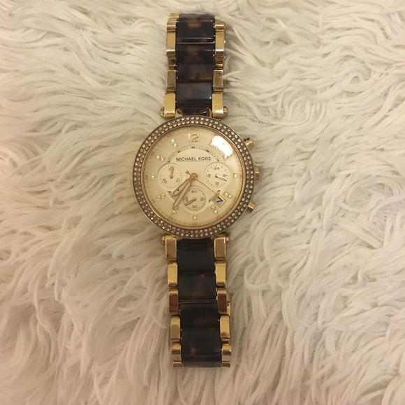 Michael Kors tortoise shell and gold watch main image 3