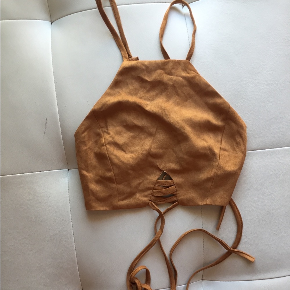 Tan suede crop top