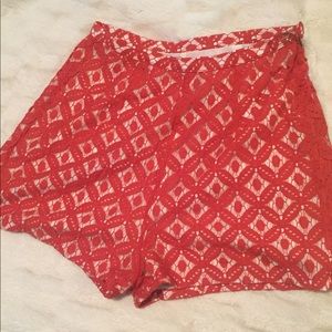 High Waisted Orange Lace Shorts