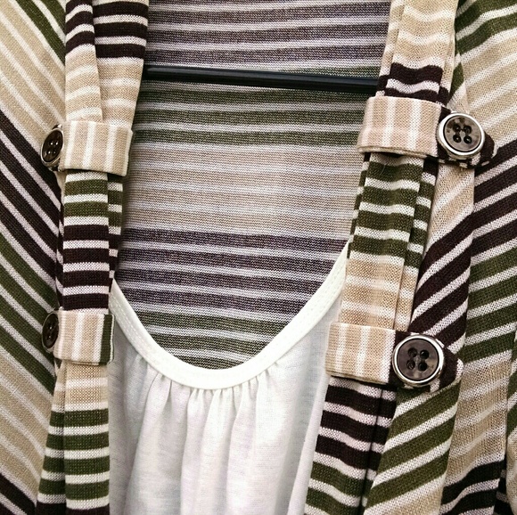 Striped Tunic Blouse W/ Undershirt And Belt - Picture 6 of 7